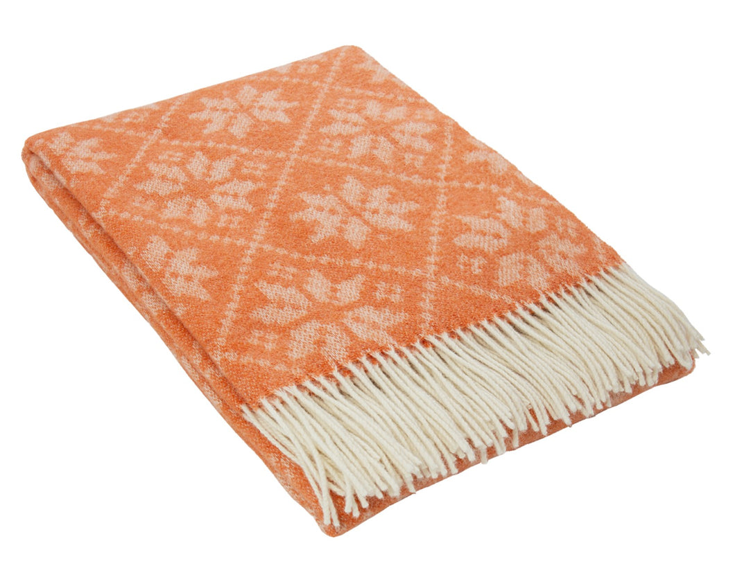 Heimdall norway blanket – snow crystal - 100% pure new wool - dark coral